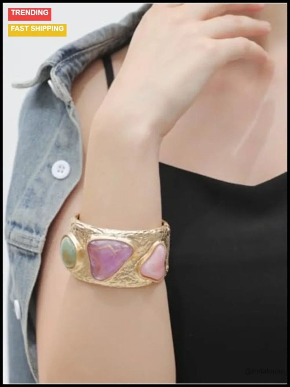Chunky Gold Cuff Bracelet for Women Statement Open Bangle Adjustable